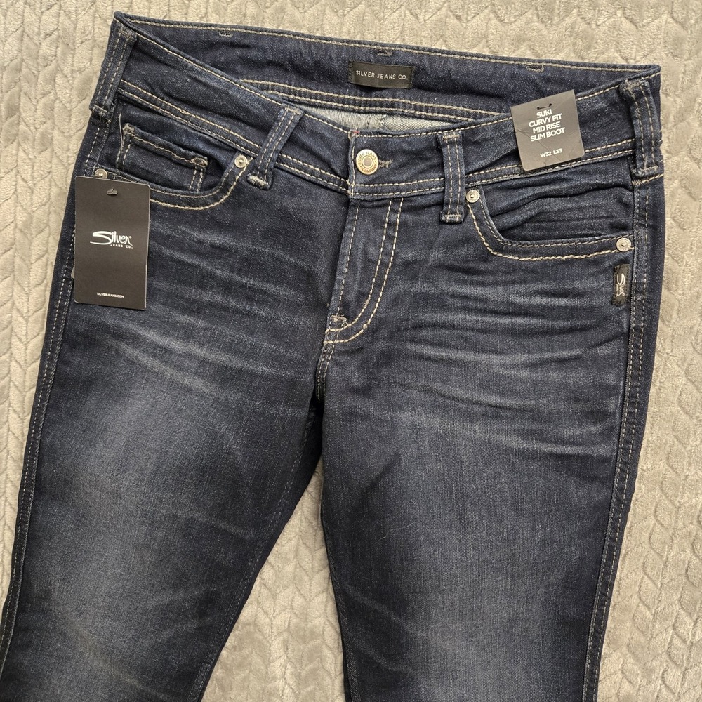 Silver Jeans Suki Curvy Mid Rise Slim Boot Dark Wash Women's Denim 32x33 NWT